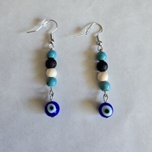 Blue and Black Beaded Dangle Earrings